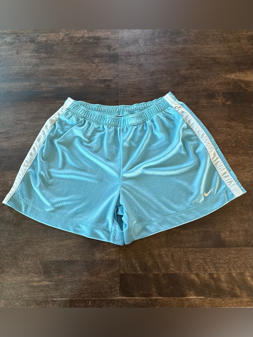 Nike Sky Blue Athletic Shorts with White Stripe Mesh L 12/14 Girls